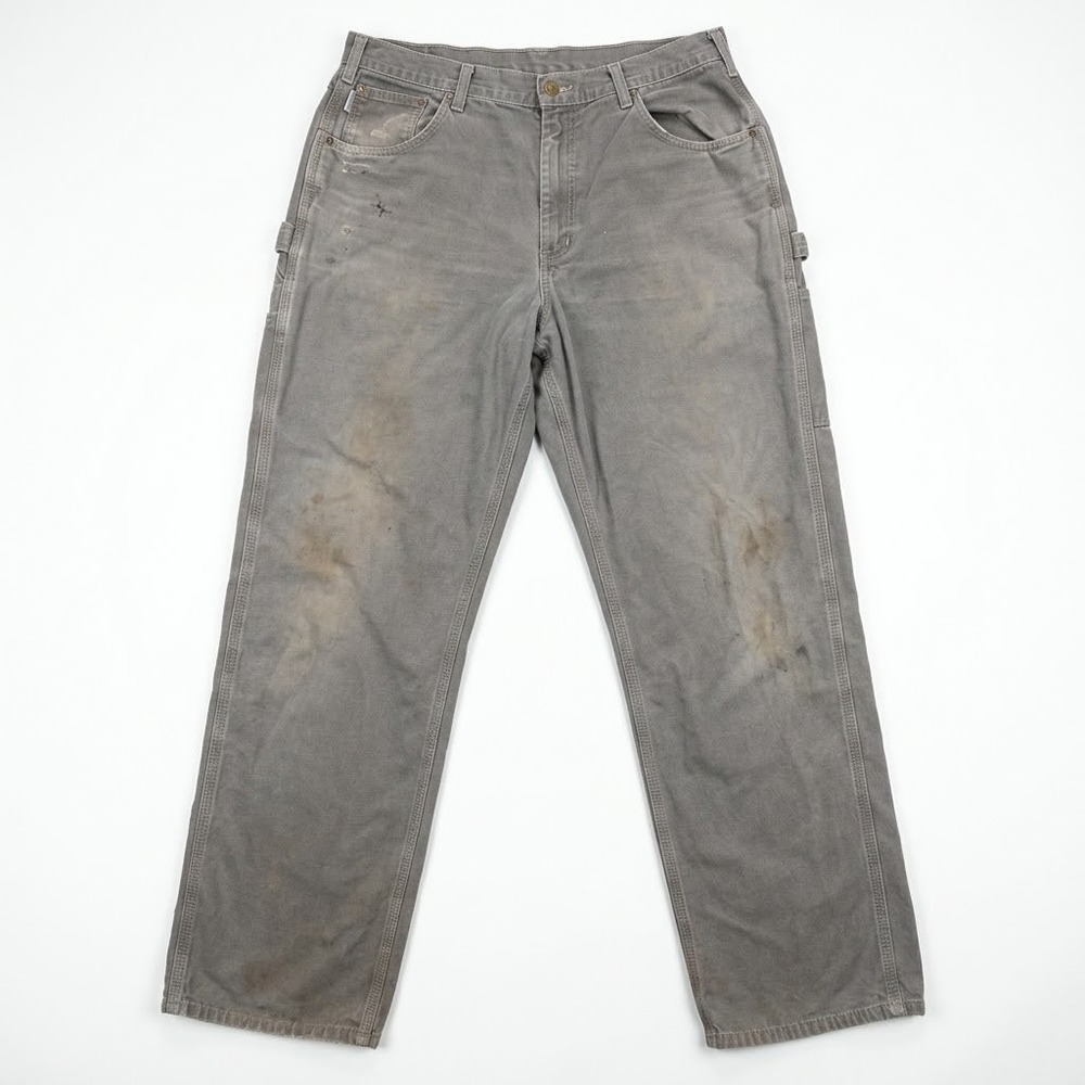 Carhartt B159 CHR Loose Fit Canvas Carpenter Pants Gray Mens 36x32 Distressed